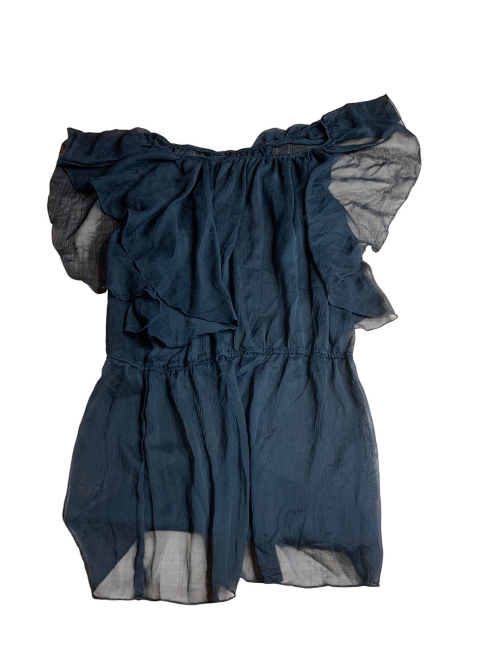 Jones New York Black Sheer Ruffled Pleated Blouse - Size M